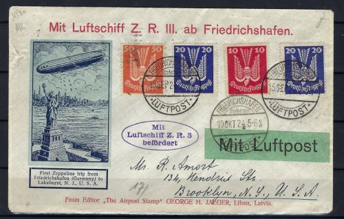 Zeppelinpost Z.R. III Friedrichshafen n. Brooklyn, vom 10.10.1924