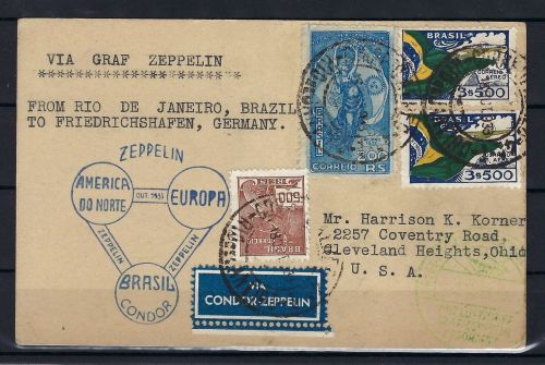 Zeppelinpost Rio de Janeiro-Friedrichshafen 1933 Brasil>Amerika>Europa