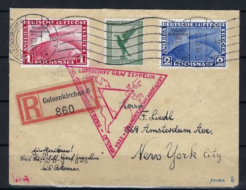 Zeppelinpost mit DR Mi 496-497, Gelsenkirchen n. New York 12.10.1933