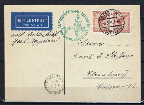 Zeppelinpost Pommernfahrt 1931, mit DR Mi 381 als MeF