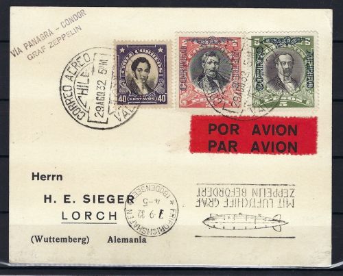 Sieger Zeppelinpost Chile nach Lorch vom 29.8.1932, Via Panagra-Condor