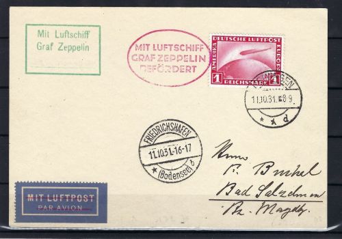 Zeppelinpost 1931, Meiningen ü. Friedrichshafen n. Bad Salzelmen