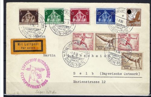 Zeppelinpost Olympiafahrt 1936, Frankfurt am Main nach Selb