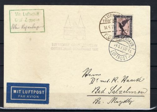 Zeppelinpost Ostsee-Rundfahrt 1931, Lübeck>Kopenhagen>Bad Salzelmen