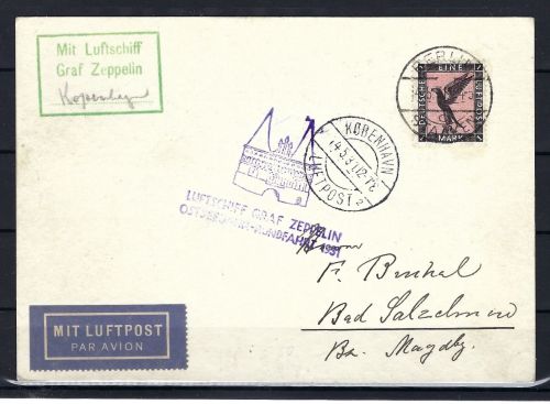Zeppelinpost Ostsee-Rundfahrt 1931, Berlin>Kopenhagen>Bad Salzelmen