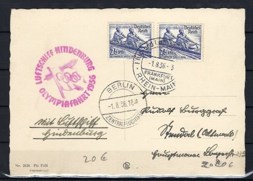 Zeppelinpost Olympiafahrt 1936, ab Frankfurt am Main