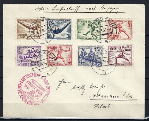 Zeppelinpost Fahrt z. Leipziger Messe 1936, Friedrichshafen n. Meerane