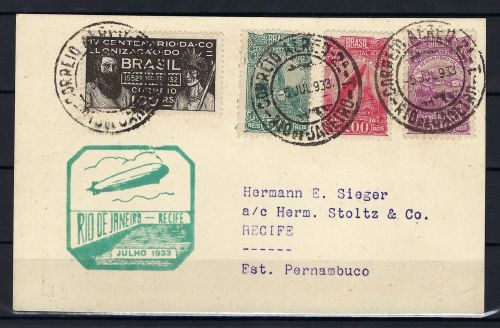 Sieger Zeppelinkarte Rio de Janeiro nach Recife-Pernambuco