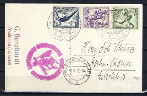 Zeppelinpost Olympiafahrt 1936, ab Frankfurt am Main n. Berlin-Südende