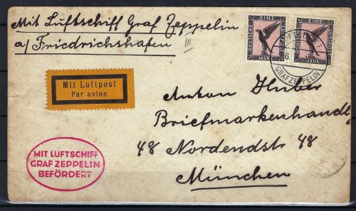 Zeppelinpost 1930 Friedrichshafen n. München, Abwurf Orly