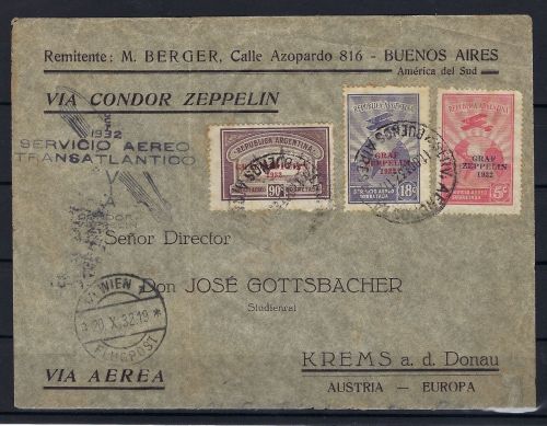 Zeppelinpost 1932 Buenos Aires n. Krems Donau (Österreich)