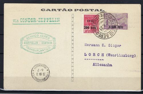 Zeppelinpost 1931 Rio de Janeiro n. Lorch , Sieger Karte