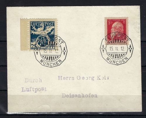 Bayern Flugpost F I MiF München-Deisenhofen, gepr. Brettl BPP, ME 500€