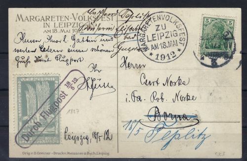 DR Halbamtliche Flugpostmarke Mi 4a auf Postkarte, FA Sieger BPP