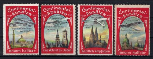 Continental Absätze, 4 Flugpost-Vignetten ungebraucht ohne Gummi