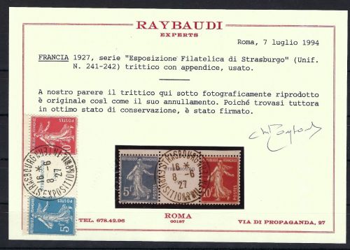 Frankreich Mi 218-219 ° (aus Bl. 2) Luxus, Befund Raybaudi, ME 500€