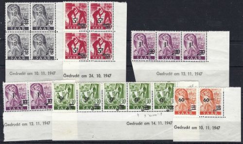 Saar / Saarland postfrisches Lot Eckränder mit Druckdaten