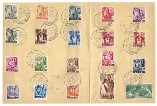 Saar / Saarland Mi 206-225 kompletter Satz auf Brief, gefaltet