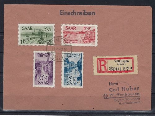 Saar / Saarland Mi 255-258 Einschreibebrief befördert , KB Geigle BPP