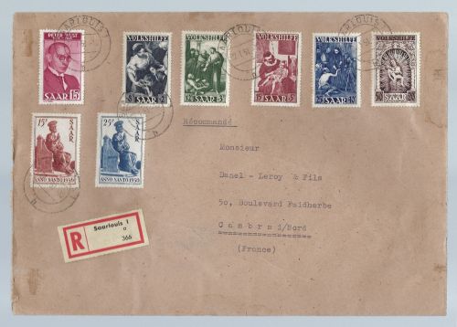 Saar Mi 267-271, Einschreiben Saarlouis n. Cambrai, ME 650€