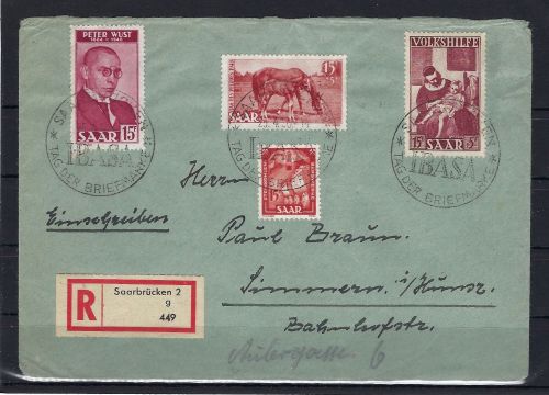 Saar Mi 265, 269 Einschreiben portog., Saarbrücken n. Simmern, ME 340€