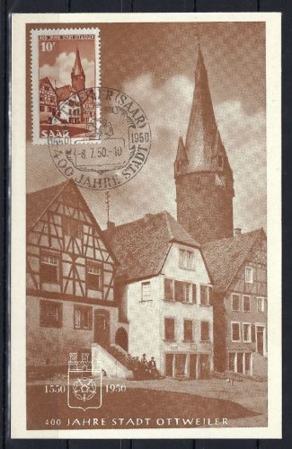 Saar / Saarland Mi 296 FDC-Maximumkarte, ME 100€