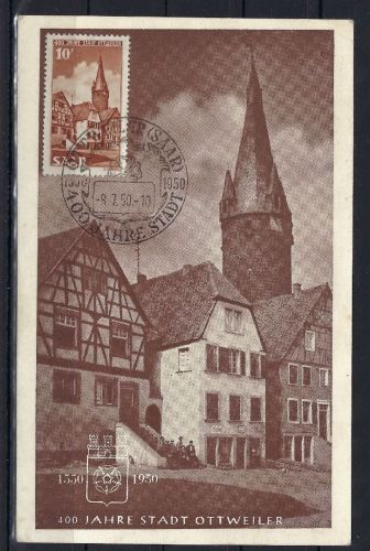 Saar / Saarland Mi 296 FDC-Maximumkarte, ME 100€