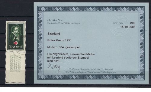 Saar / Saarland Mi 304 ° einwandfrei, mit Befund Ney, ME 80€