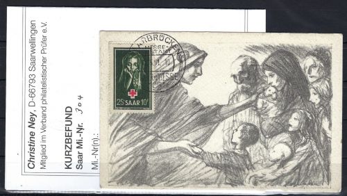 Saar / Saarland Mi 304 auf Postkarte, KM Ney BPP, ME 80€