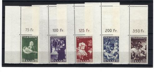 Saar / Saarland Mi 309-313 ** Eckrand OL mit Leerfeldern, Luxus
