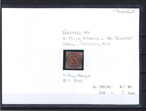Dänemark MI 1 ° vollrandig und ideal gestempelt