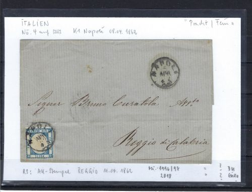Italien Mi 4 Brief EF Neapel nach Reggio Calabria