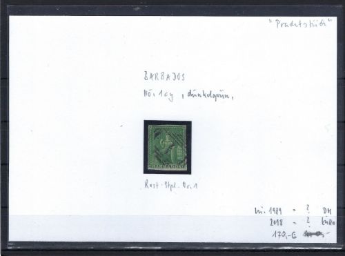 Barbados Mi 1 cy ° mit Roststempel Nr. 1, vollrandig