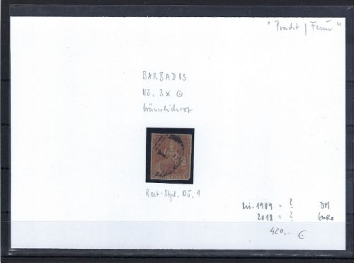 Barbados Mi 3 x ° , ecke UR minimal angeschnitten, sonst vollrandig