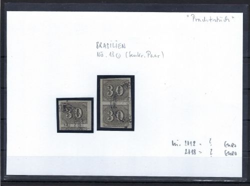 Brasilien Mi 13 (3) Einzelmarke + senk. Paar, beide vollrandig, ME 135€