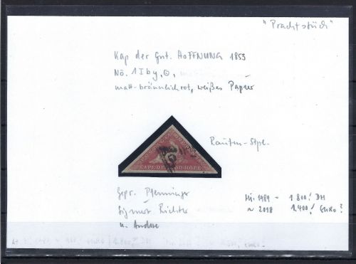 Kap d. g. Hoffnung Mi 1 I by ° vollrandig, gp. Pfenninger/Richter, ME 1.100