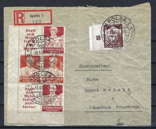 DR Berufsstände ZD S 226+239 auf Einschreibebrief 1 Pfg. überfrank.