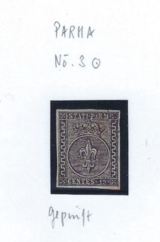Altitalien / Parma, Mi 3 ° geprüft Enigma Stamps + Signum