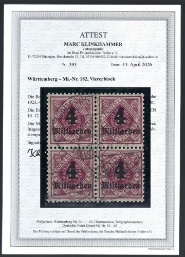 P) Württemberg Dienst Mi 182° VB einwandfrei, mit FFA Klinkhammermer