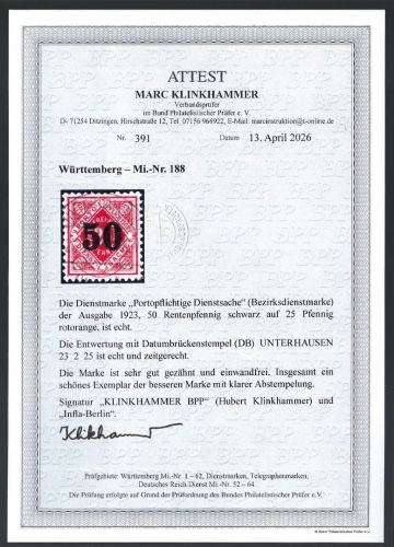 P) Württemberg Dienst Mi 188 °, einwandfrei, mit FFA Klinkhammermer