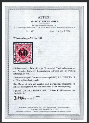 P) Württemberg Dienst Mi 188 °, einwandfrei, mit FFA Klinkhammermer