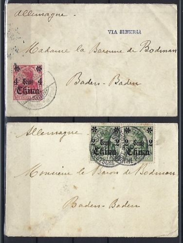 P) DAP China, 2 Briefe an Baron u. Baroness de Bodmann Baden Baden