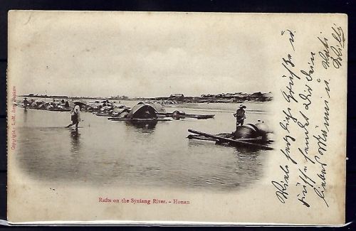 P) DAP China, Flöße a. d. Syniang-Fluss, SMS Leipzig in Hankau n. Kiel 1907