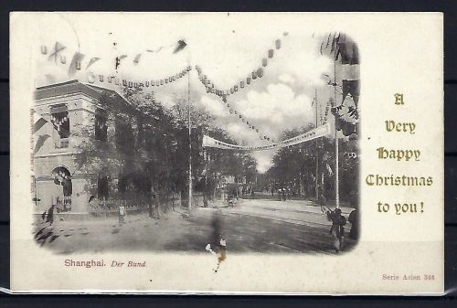 P) DAP China AK/Glückwunschkarte mit Mi 4 I als EF Shanghai-Erfurt 1900