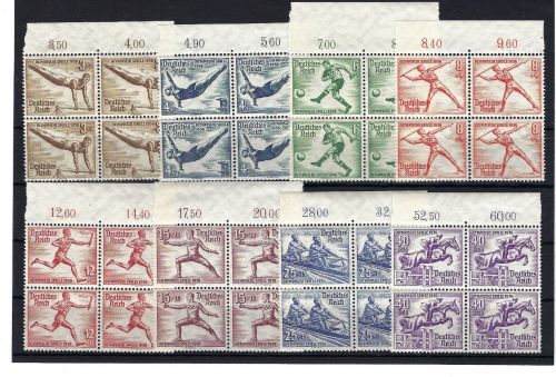 DR Olympiade 1936, Mi 609-616 ** Viererblock vom Oberrand, ME 560€