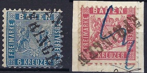P) Baden Ortsstempel Mi 14b + 18∆ mit klarem L1 Efringen