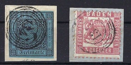 P) Baden Mi 8 + 18 je auf ∆ mit Nummernstempel 134 II Brennet