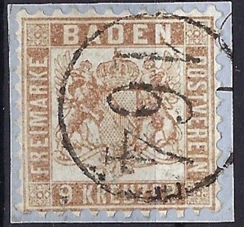 P) Baden Mi 20 ba auf ∆ mit Einkreisstempel 164 Bahnpost