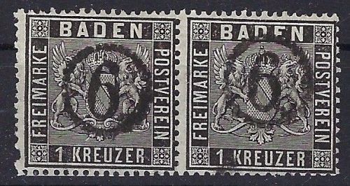 P) Baden Mi 9° waag. Paar mit Uhrradstempel 6 Altbreisach