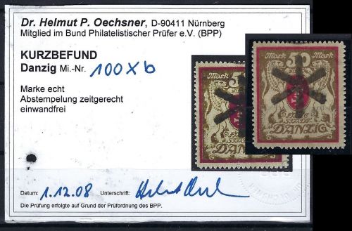 P) Danzig Mi 100 Xb °, einwandfrei mit KB Oechsner BPP, ME 300€